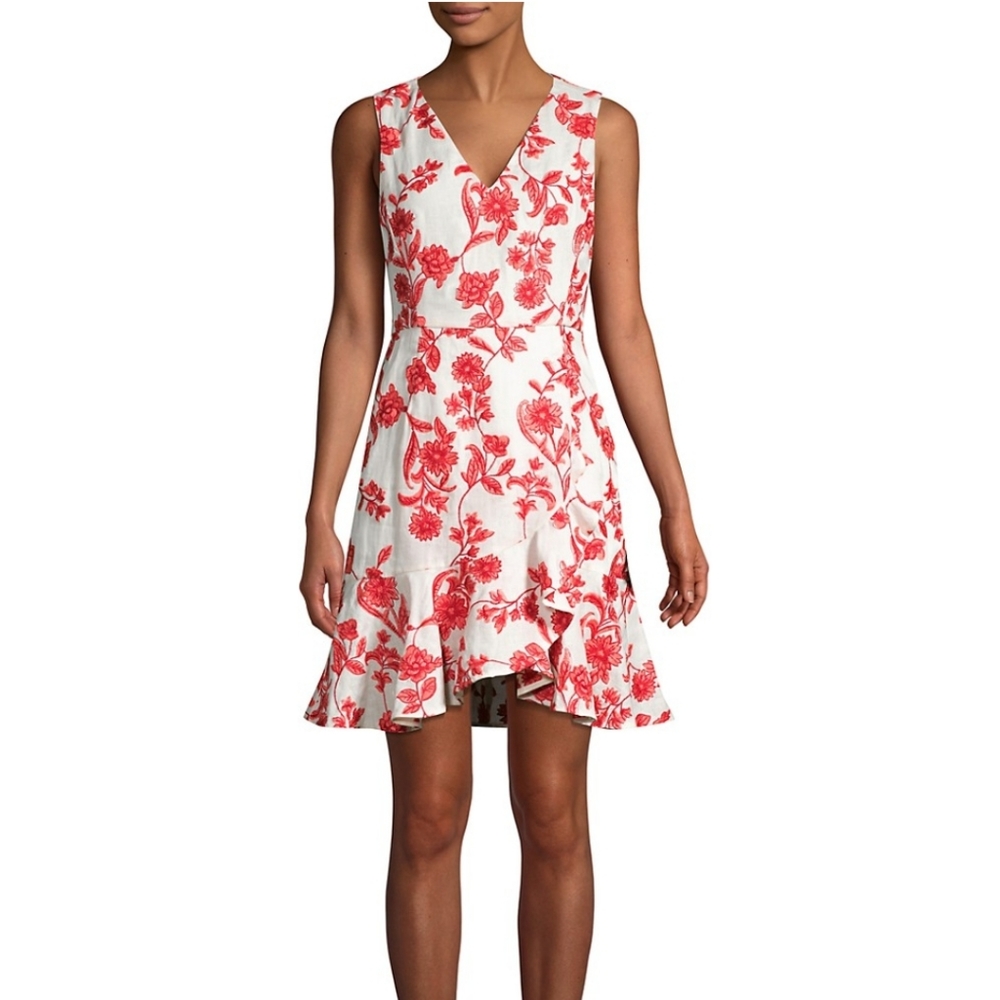 Rebecca Taylor Scarlet Embroidered Flounce Hem Dress size 8
